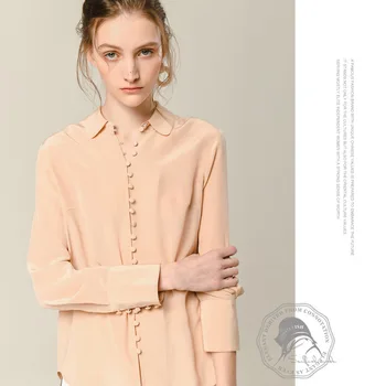 

flesh silk crepe blouse for women high quality long sleeve plus size casual sexy office dress shirts loose mulberry drop ship