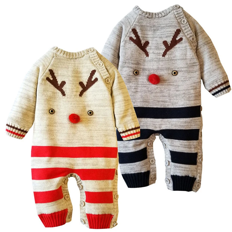 

Christmas Newborn Knit Romper Baby Boys Girls Deer Stripe Plush Sweater Long Sleeve Jumpsuit Winter Thick Warm Clothes 0-18M A20