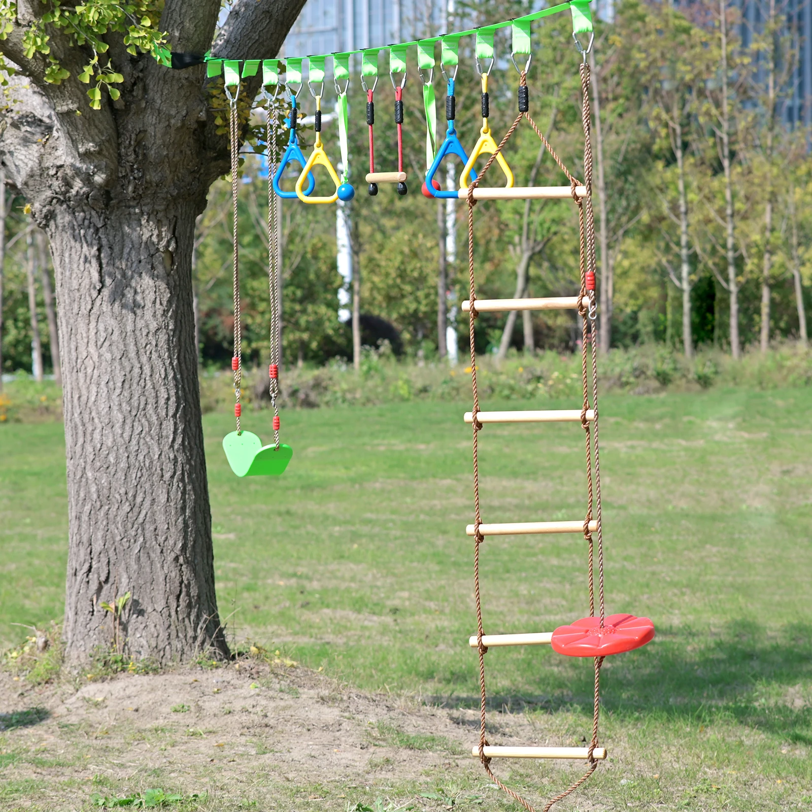 Ninja Warrior Line Hanging Obstacle Course For Kids Activities- 56ft  Slackline Kit Rope Training Equipment Gymnastic Rings Green - Playground -  AliExpress