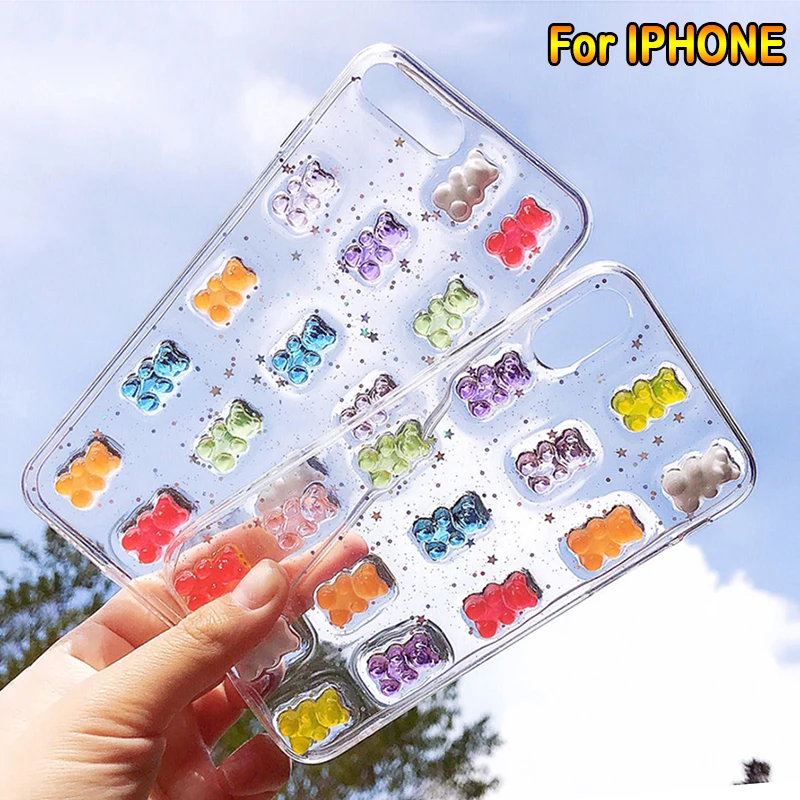 Милый 3D чехол с мишками карамельных цветов для iphone 11 Pro Max X XS XR 8 8plus 7 7Plus 6 6S plus