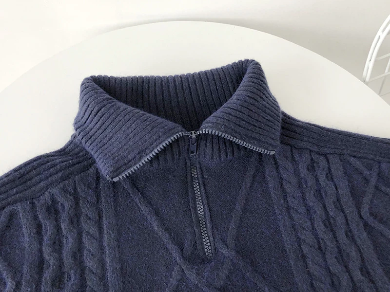 H. SA, женский корейский Зимний свитер и пуловеры, темно-синий цвет, свитер с высоким воротом, джемперы, винтажные скрученные толстые вязаные топы