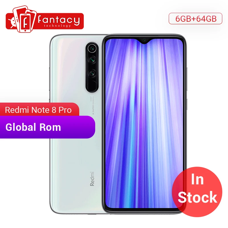 

Global ROM Redmi Note 8 Pro 6GB 64GB Cellphone 64 MP Quad Cameras MTK Helio G90T Smartphone 4500mAh 18W QC 3.0 UFS 2.1 NFC