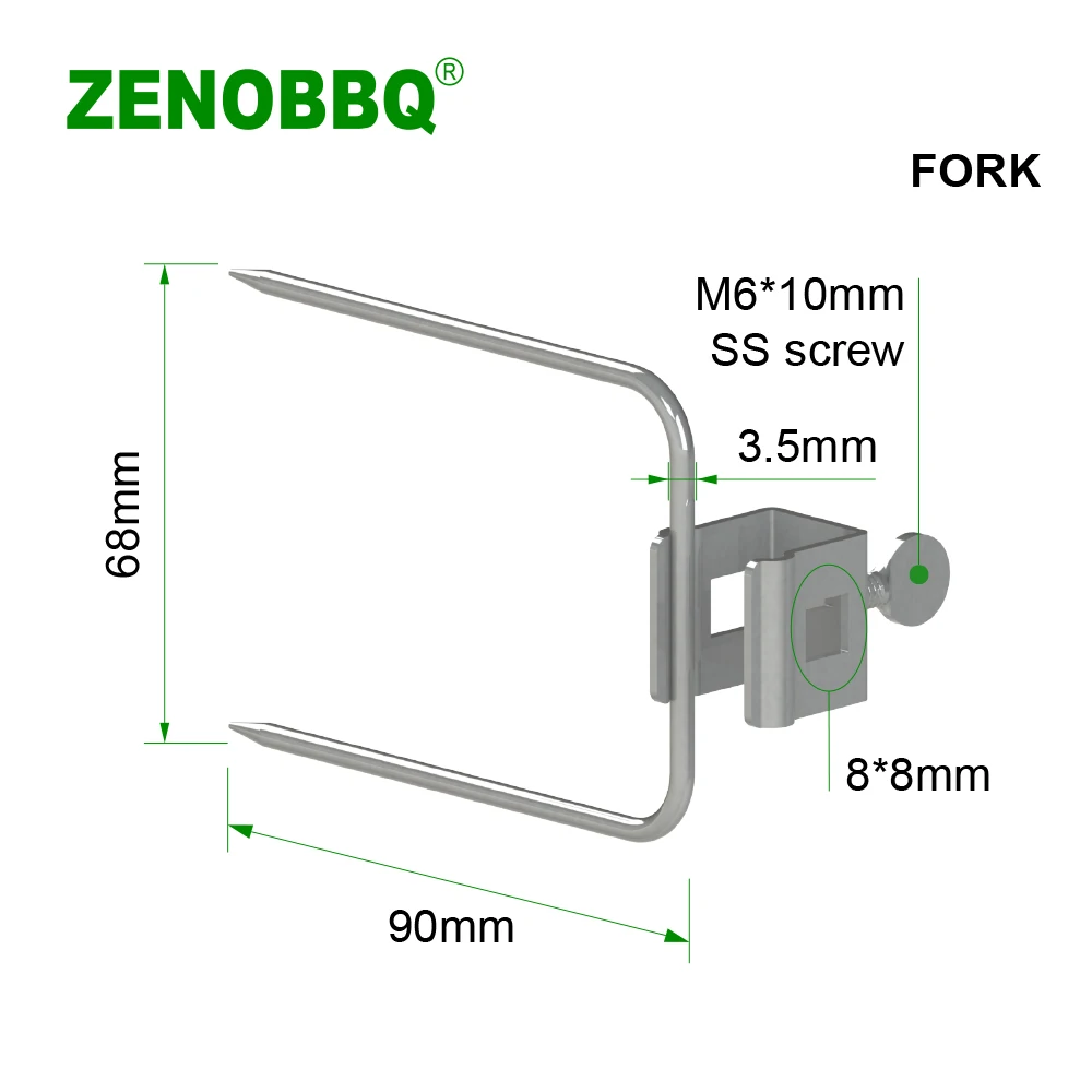 ZENOBBQ Grill Zähler Balance Gewicht Rotisserie Spieße Kebab Zubehör Kit BBQ Spieß Rotisserie Halterung Huhn Gabel Griff – Detail 7
