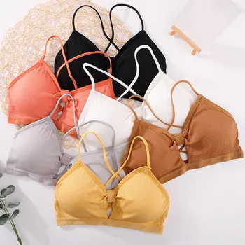 

Push Up Camis Bras Solid Colod Underwear Sports Crop Tops Padded Bra Strapy Lingerie Bra Bustier Bralette Cross Thin Belts Camis