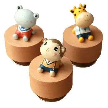 

Kuulee Round Music Box Mini Cartoon Wooden Hand Rotating Clockwork Perfect Birthday Gifts Home Decoration Sky City