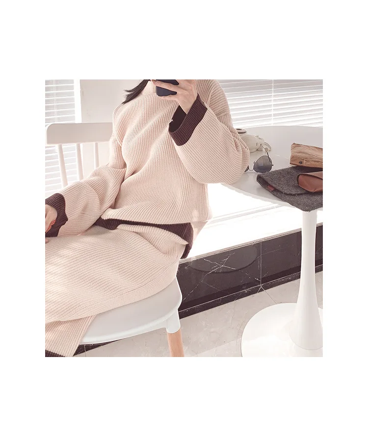 Autumn Winter Women's Sweater Knitting Set Long-sleeved Pullover and Skirt Suit Korean Sweater Set 2-piece Set Skirt Women 9736