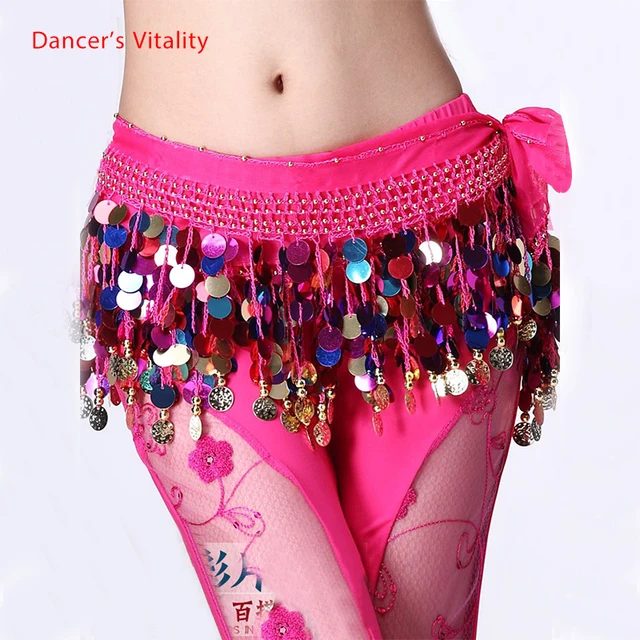 Belly dance belt costumes sequins tassel belly dance hip scarf for women belly dancing belts indain colors belt as the photo