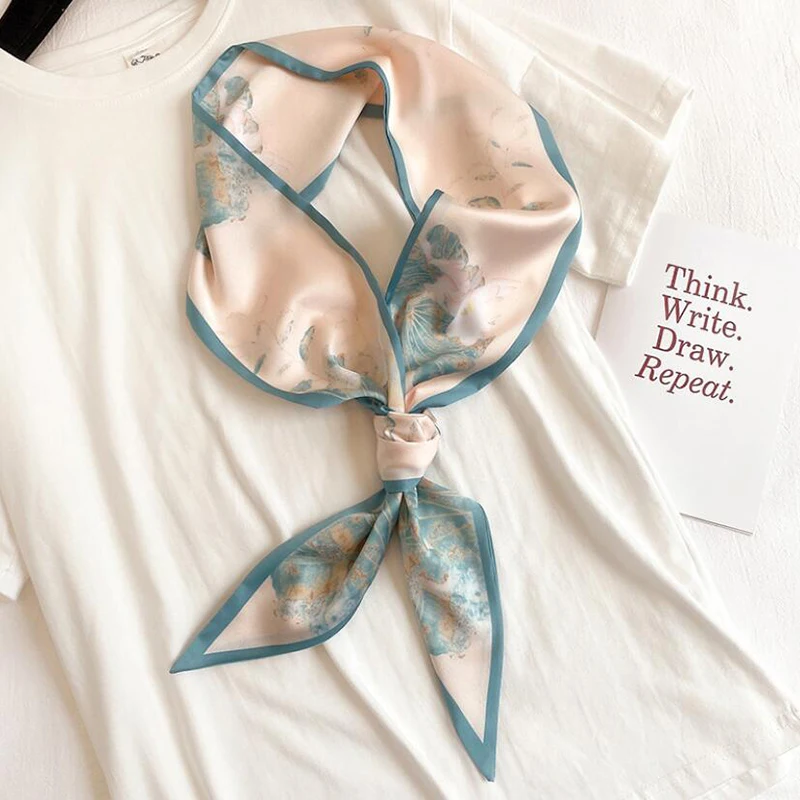 

2021 Summer Luxury Silk Scarf Square Women Shawls And Wraps Fashion Office Small Hair Neck Hijabs Foulard Scarves