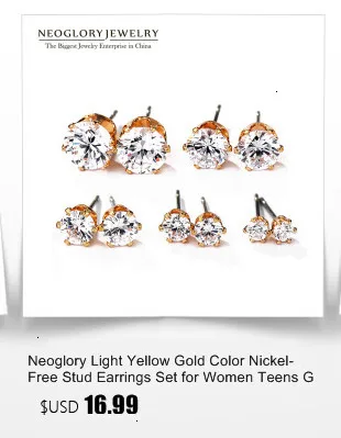Neoglory, 3 цвета, Кристальные серьги-гвоздики, наборы, S925, для женщин, простые круглые серьги, модные ювелирные изделия,, новые подарки на день рождения MC