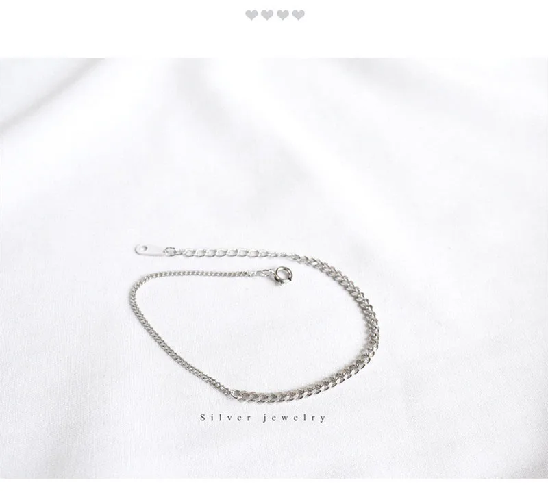 POFUNUO 925 Sterling Silver Women Vintage Chic Link Chain Bracelets Women Minimalist Personality Splicing Bracelet Fine Jewelry