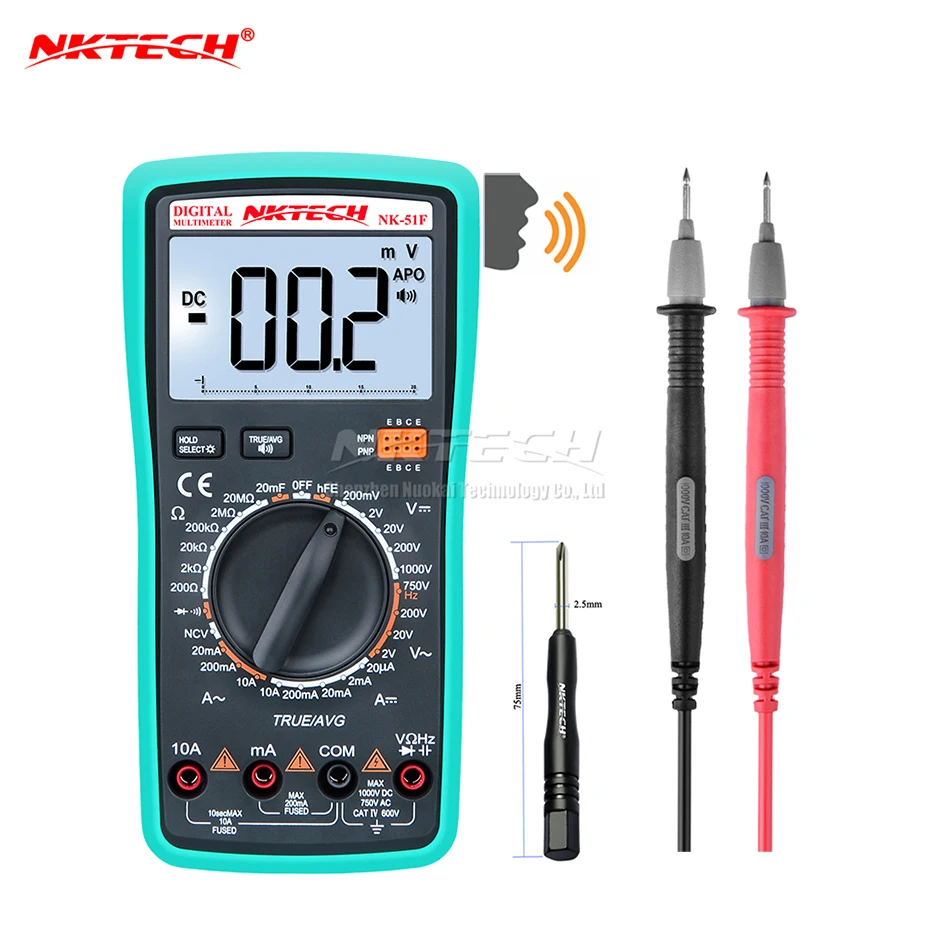 Nktech Цифровой мультиметр голос значение NK-51F True RMS Сопротивление Емкость AC DC