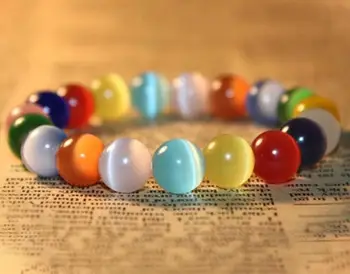 

Natural 10mm Mix Color Cat's Eye Gems Beads Stretchy Bangle Bracelet 7.5"
