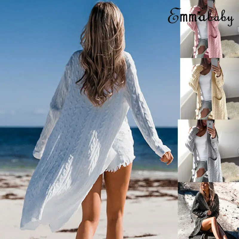 Women Baggy Long Sleeve Fashion Casual Cardigan Coat Tops Ladies Chunky Knitted Trench Jumper One Size
