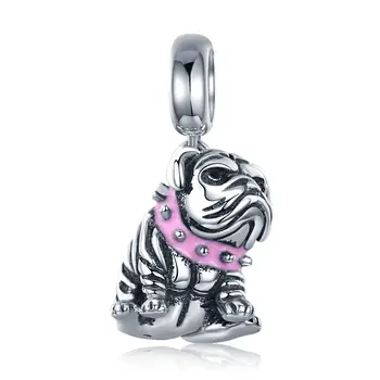 

Authentic 925 Sterling Silver Cute English Bulldog Dog Charm Beads Cute fit Original Charm Bracelet DIY Jewelry Making SCC552