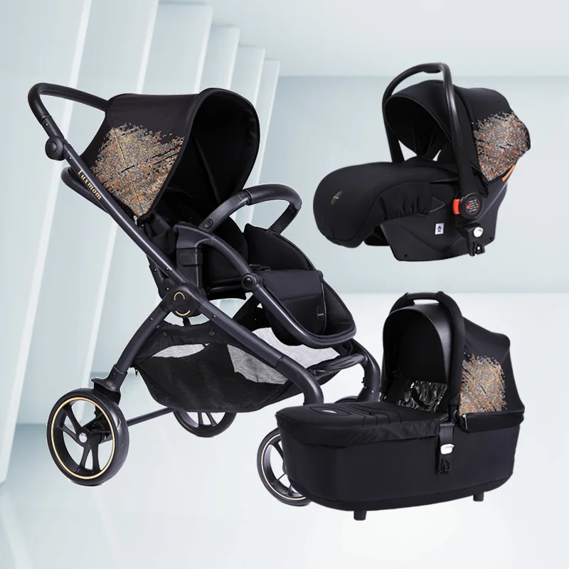 LUXMOM Коляска детская прогулочная коляски для ребенка,можно сложить,автокресло, стиль,Русский склад.K92 - Цвет: Black-3in1