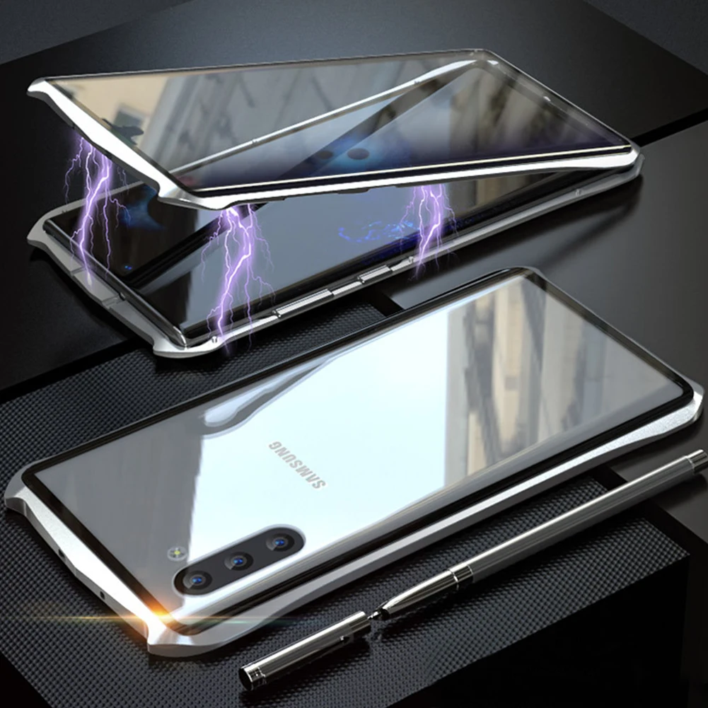 Silver 1 Чехол-бампер с магнитной адсорбцией для iPhone 11 Pro Max, двусторонний чехол из закаленного стекла для samsung Note 10 Plus - Цвет: Silver 1