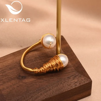 

XlentAg Handmade Natural Baroque Fresh Water Pearl Adjustable Ring For Women Wedding Engagement PartyLuxury Fine Jewelry GR0226