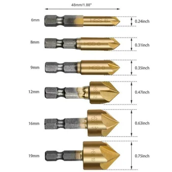 

High Speed Steel Chamfer Tool Set Drill Bit Remove Burr 6 Types 6 8 9 12 16 19mm