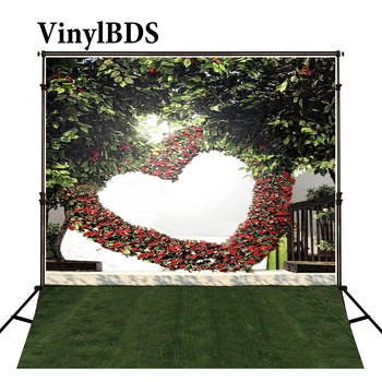 

VinylBDS Valentine'S Day Backdrop Spring Flower Love and Green Grassland Backdrops Outdoor Wedding Backdrops