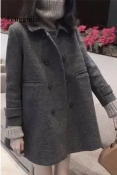 

Black Coats Women Winter Double Breasted Coat Ladies Korea Brand Designer Clothes Long Jackets Woman Fashion Outerwear