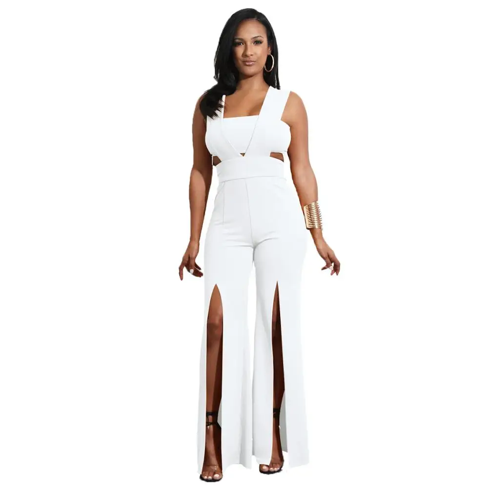 

Adogirl Sexy Solid Color Female Jumpsuit Elegant Strapless High Slit Pants Zipper Ronmper Casual Evening Club Party Overalls