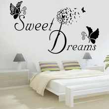 Letras románticas dulces sueños pasta de pared moda mariposa amor cita pegatinas de pared para dormitorio calcomanías DIY Accesorios
