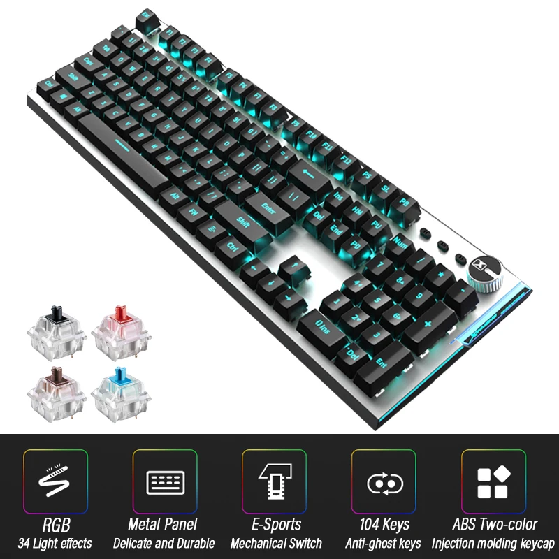 

Wired Mechanical Keyboard English Layout 104-Keys Backlit Anti-Ghosting Gaming Keyboard Blue/Black/Tawny/Red Mechanical Switch