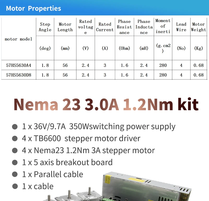 От 4 шт. TB6600 Драйвер+ 1 шт. DB25 коммутационная плата+ 4 шт. Nema23 57HS5630A4 шаговый двигатель+ 1 источник питания 350 Вт