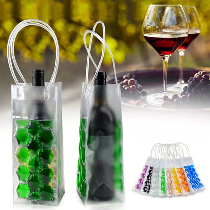 PVC Leakproof Ice Bag ECO Friendly Transparent Ice Pack Portable Bucket Wine Bottle Chiller with Carry Handle Ice-Cold Tools