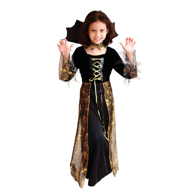 Goedkoop Umorden Gothic Vampiress Cosplay Meisjes Vampire Kostuum Kinderen Meisje Collection Halloween Kerst Purim Party Fancy Dress