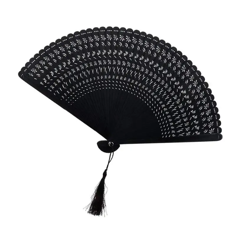 

New Bamboo Fan Patterned Openwork Dragonfly Pocket Fan Gift Decoration - Black