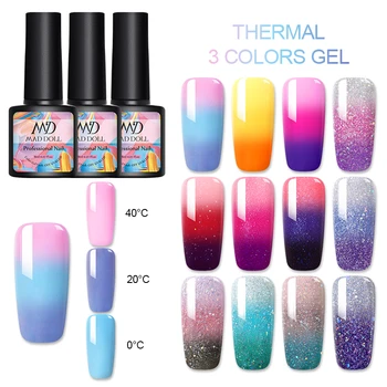 

MAD DOLL Thermal Shimmer Nail Gel Sequins Glitter 3 Colors Temperature Color Changing UV Gel Polish Varnish varnish Soak Off