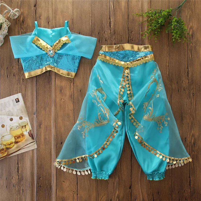 Для Алладин Принцесса Жасмин Косплэй наряд для маленькой девочки нарядное Наряжаться Детский костюм для вечеринок, комплекты