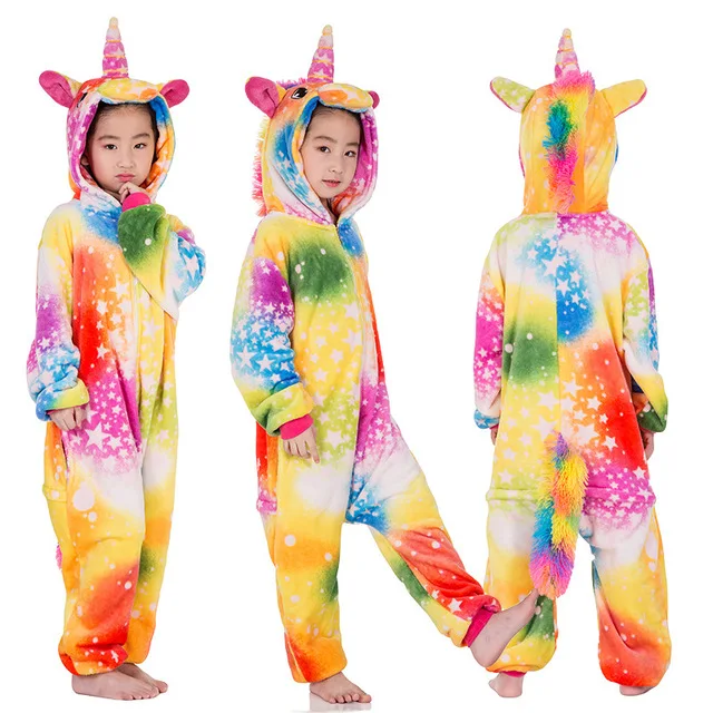 Animal Flannel Sleepwear Baby Girls onesies Boys Nightie Cosplay Animal Onesie Jumpsuit Children Winter Unicorn Pajama - Цвет: LA12