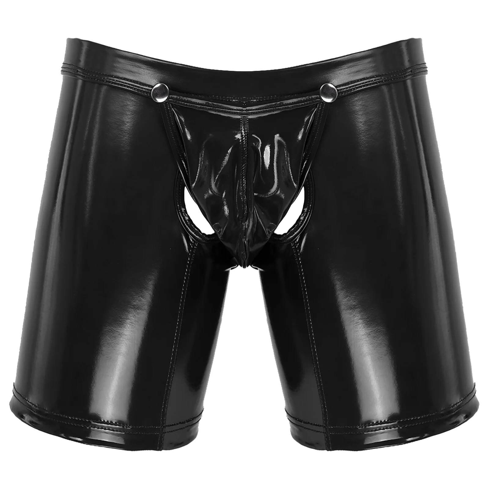 

Mens Wet Look Patent Leather Boxer Briefs Erotic Lingerie Removable Bulge Pouch Underpants Underwear Low Rise Open Butt Shorts