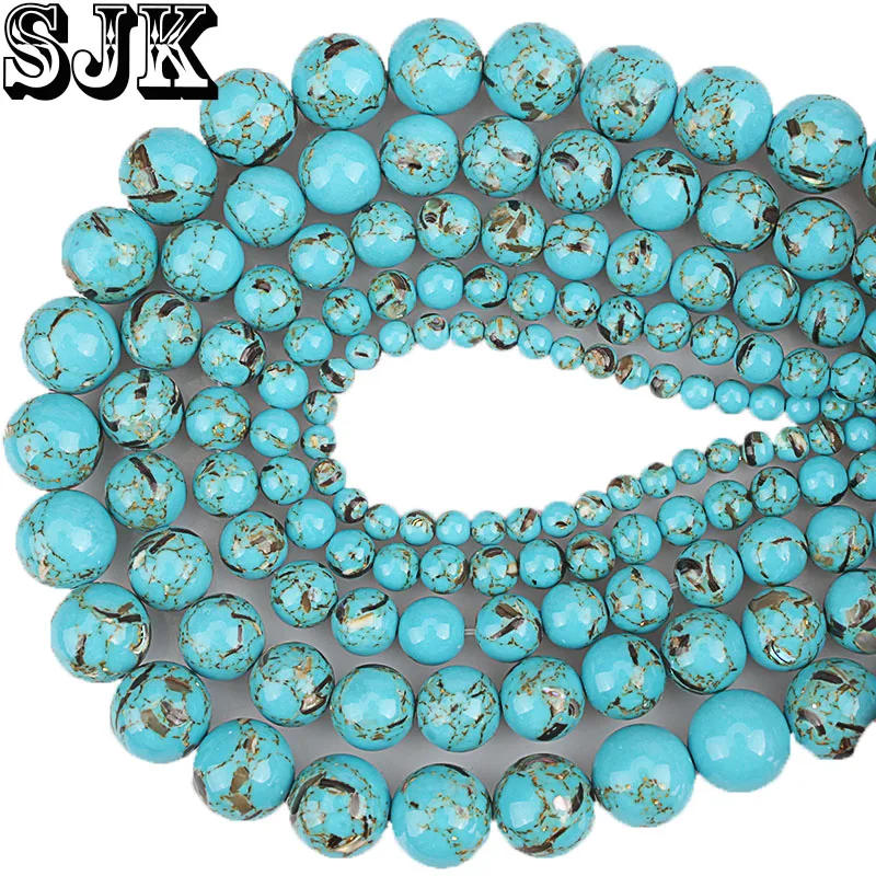 

Natural Stine Beads Blue Shell Black Flecks Turquoises Round Loose Beads 4 6 8 10 12mm Fit Diy Necklace Bracelet Jewelry Making