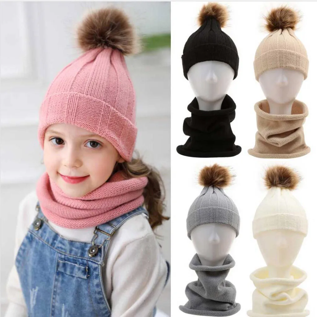 

Unisex Two Pieces Of Children's Knitted Cap Keep Warm Neckerchief Winter Hat шапка женская sombrero mujer winter hat