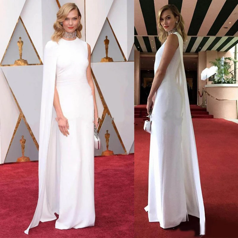 Белые Karlie Kloss знаменитостей вечерние платья с накидками драгоценный вырез Длинные размера плюс на заказ Новое Элегантное платье для красной дорожки