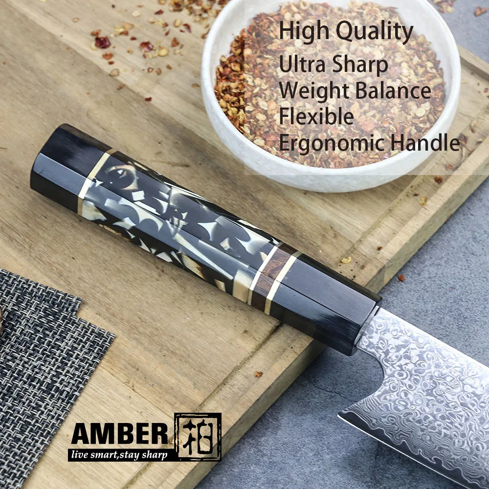 Янтарные поварские ножи накири 67 слоев японской дамасской стали дамасский нож шеф-повара 8 дюймов дамасский кухонный нож мамонта литой смолы