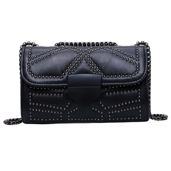 

PU Leather Crossbody Bag Women'S Rivet Shoulder Bag Ladies Travel Handbag Chain Messenger Bag