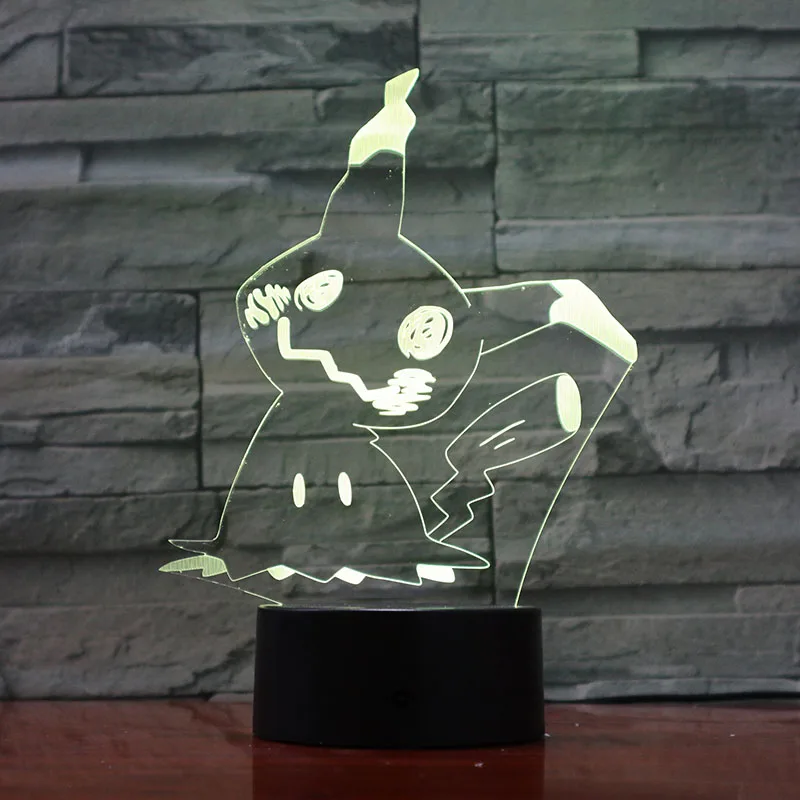 Mimikyu Jigglypuff Snorlax Arcanine Espeon Magikarp Purrloin Prinplup Lugia Cartoon 3D светодиодный светильник, 7 цветов, ночной Светильник