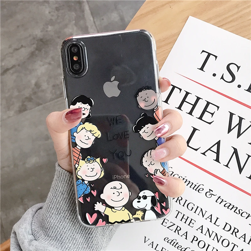 Cute Peanut Comic puppy Cartoon Charlie Brown Lucy couple case for iphone x xr xs max 6 6s 7 8 plus Soft silicon cover coque