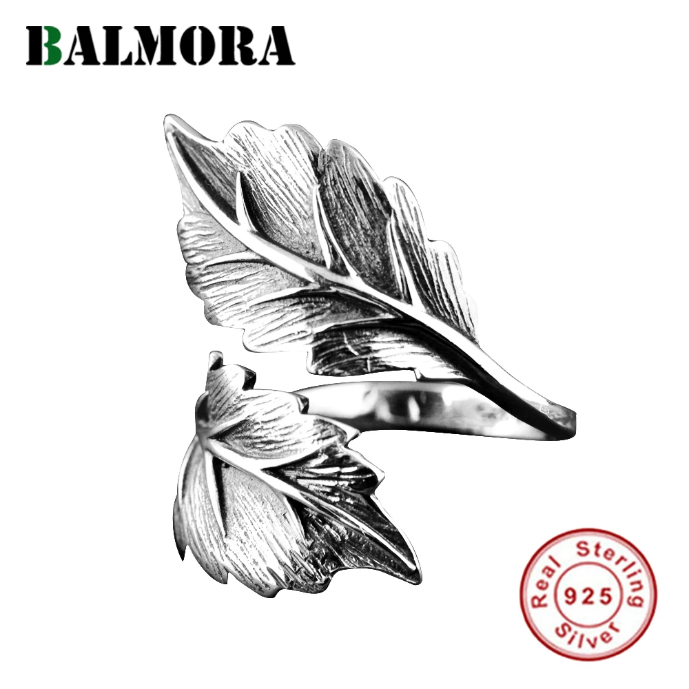 Baratos BALMORA Plata de Ley 925 auténtica hoja Vintage abierto Anillos para los hombres y las mujeres parejas regalo Punk joyería de moda Anillos