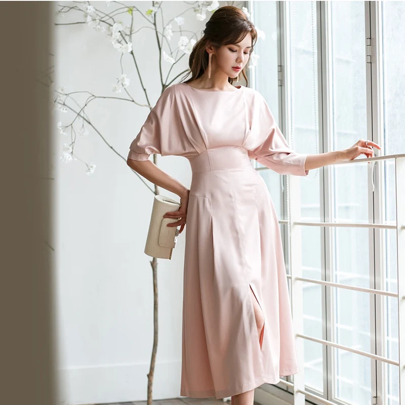 Элегантное платье Для женщин Повседневное vestido/Платье осень Офисные женские туфли с подиума, высокая мода вечерние платье с длинными рукавами - Color: pink