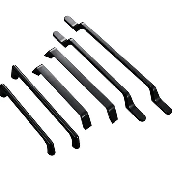 

European Solid alloy black handle Simple long handles door knobs for cupboard Drawer Pulls 96mm 128mm Furniture Cabinet Hardware