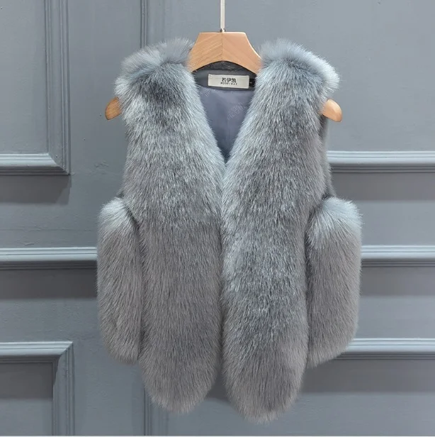 Furry Autumn Winter Faux Fur Vest Waistcoat For Women Furry Sleeveless Furry Fur Vest Synthetic Fur Fabric Gilet XL742