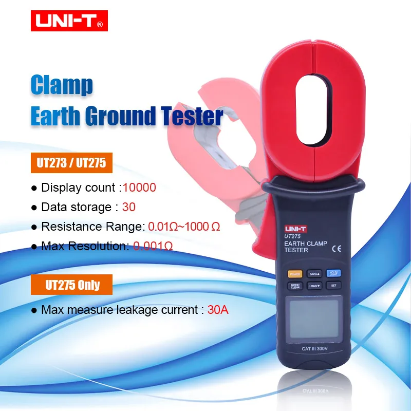 

UNI-T Digital Clamp Earth Ground resistance tester 1000ohm earth grounding tester tools Data Hold/LCD Backlight UT273/UT275