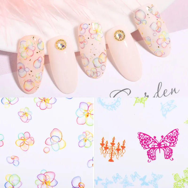 

3D Nail Stickers Flower Butterfly Colorful Self-adhesive Transfer Decals Paper Sticker Decal for Nail Art DIY Decoration
