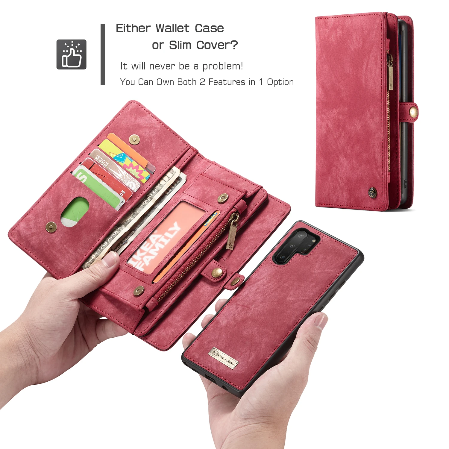 

Flip Business Leather Case For Samsung Galaxy Note 10 Plus Detachable Magnetic Zipper Wallet Slot Stand Multifunction Phone Bag
