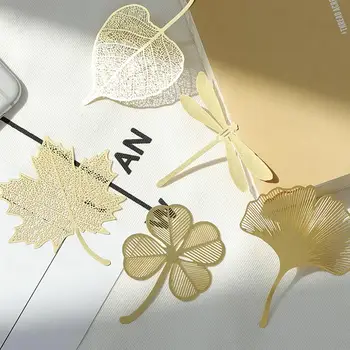 

2pcs Vintage Brass Leaf Vein Bookmark Dragonfly Leaves Book Marks for Book Luxury Business Gift for Teachers Student Gift